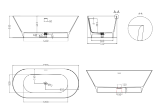 Ванна из искусственного камня Salini Mona S-Sense 102912GRH 170x72см RAL снаружи